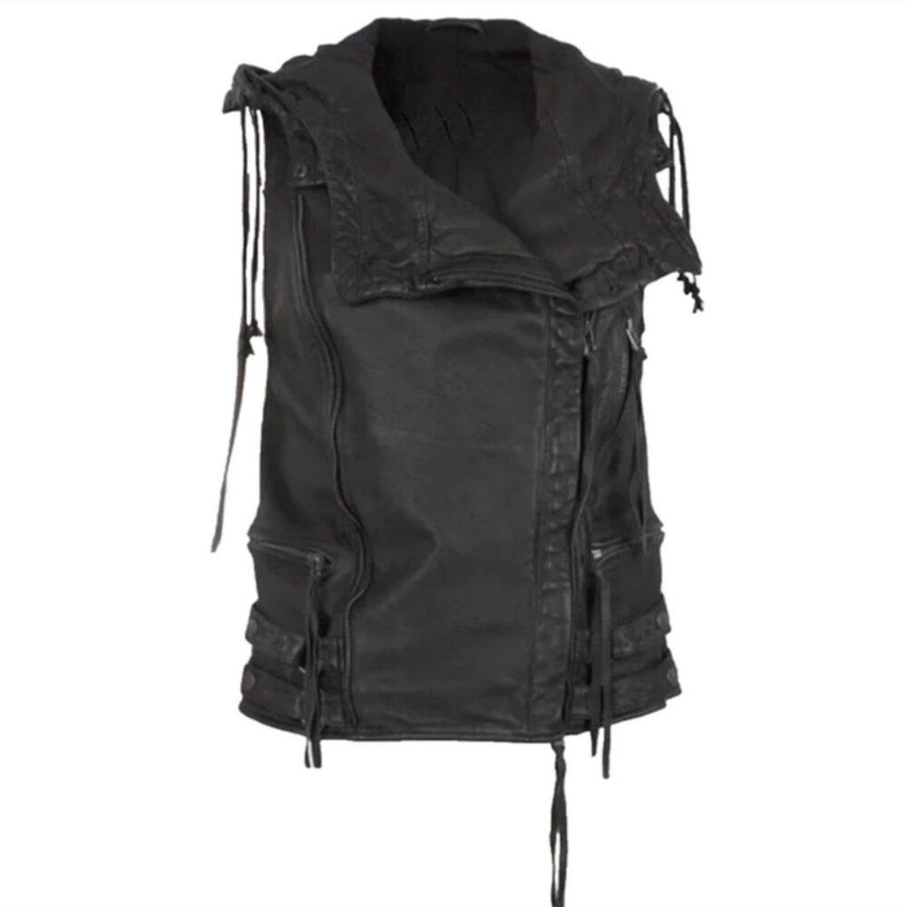 AllSaints Asquith Gilet Hooded Leather Vest RARE